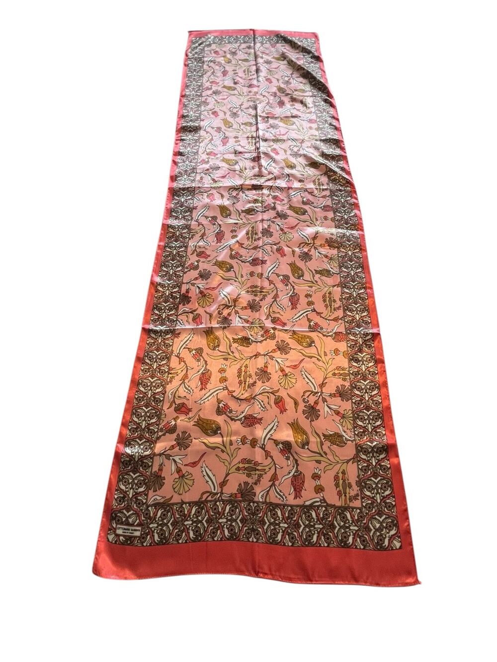 59 x 17 Silk Womens Scarf Rectangular Floral Turkey Coral